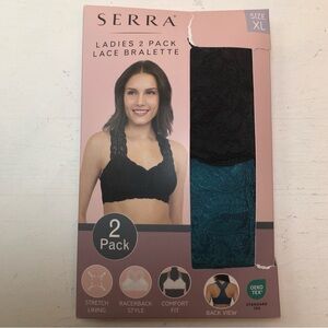 Serra Ladies 2 Pack Lace Bralette, Black and Teal, New in Box, XL,pet/smoke free